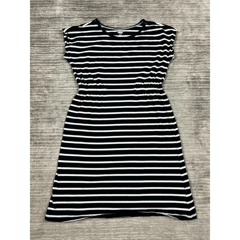 Old Navy Dress Girls XXL 18 Black and White Striped Short Sleeve‎ Elastic Waist